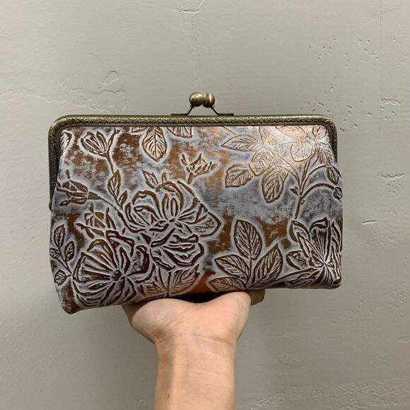 Handmade Genuine Cowhide Floral Embossed Kisslock Clutch/Shoulder Bag/Crossbody - Picture 5 of 16